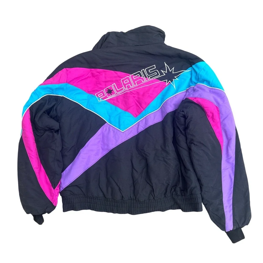 Vintage Polaris Snowmobile Jacket Mens XL Pink Purple Teal Colorblock 90s USA